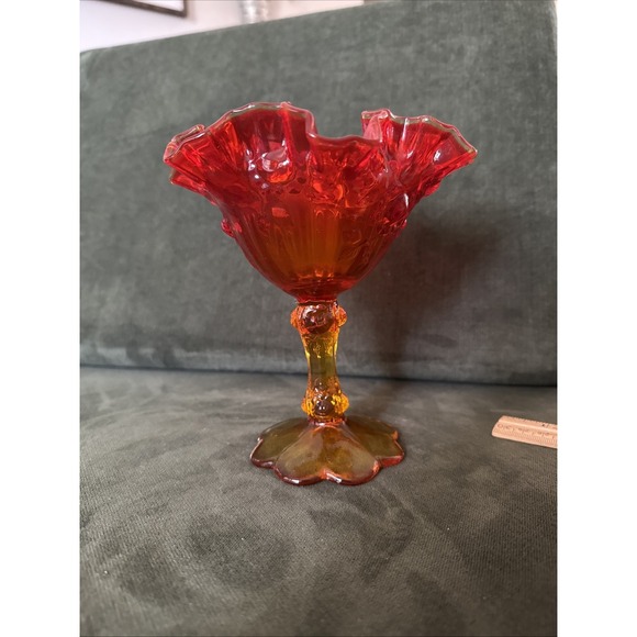Fenton Glass Amberina Compote Vase Bowl Candy Dish Rose Orange Yellow MCM VTG - Picture 1 of 8